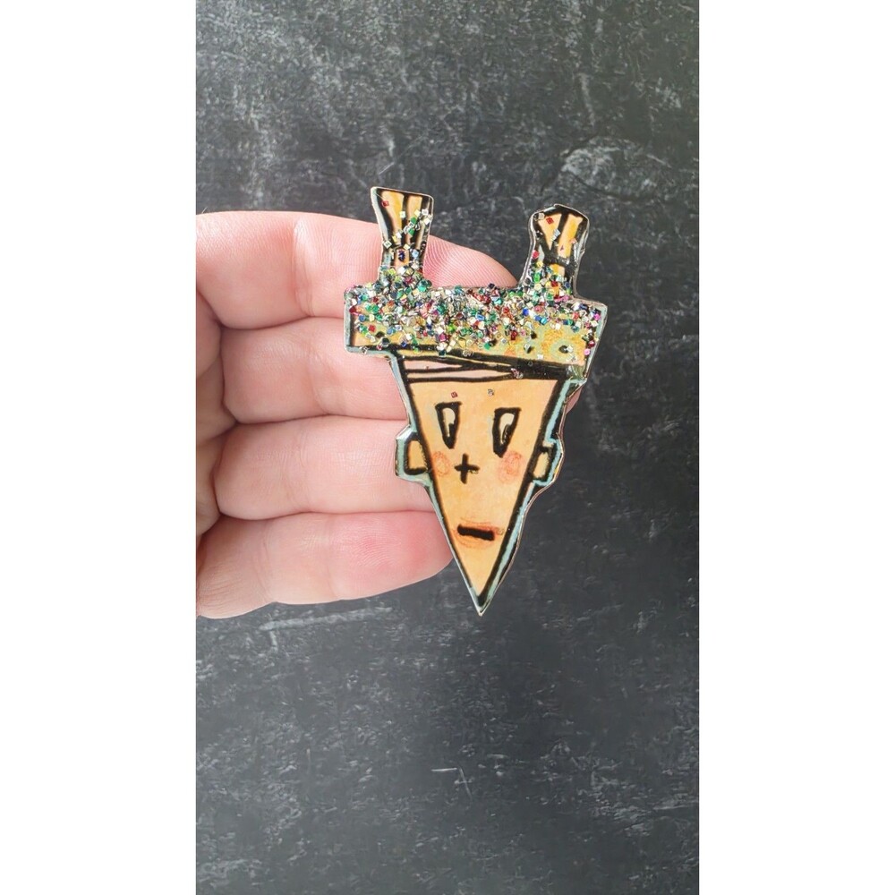 Handmade Man With Faux Crown Brooch Vintage Costume Jewelry